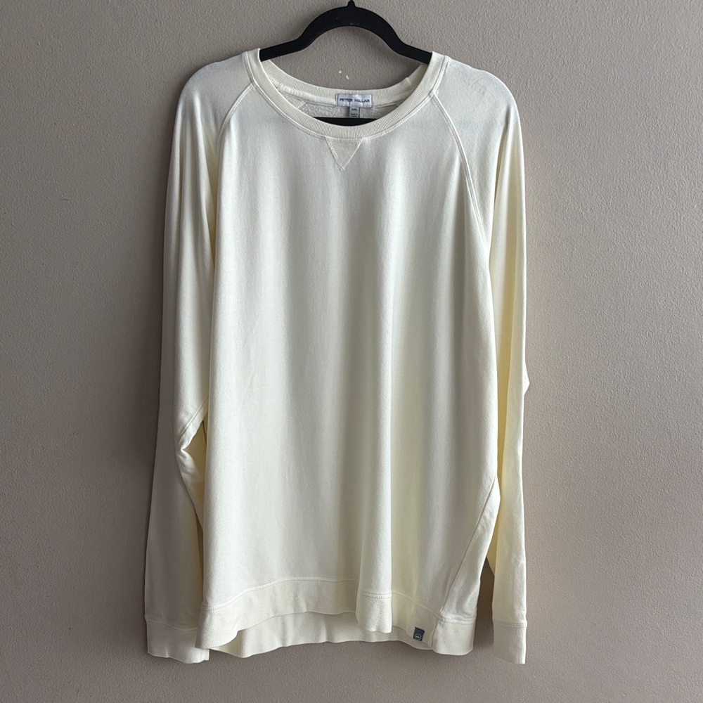 Peter Millar Men's Cream Crewneck Long Sleeve Light Sweater